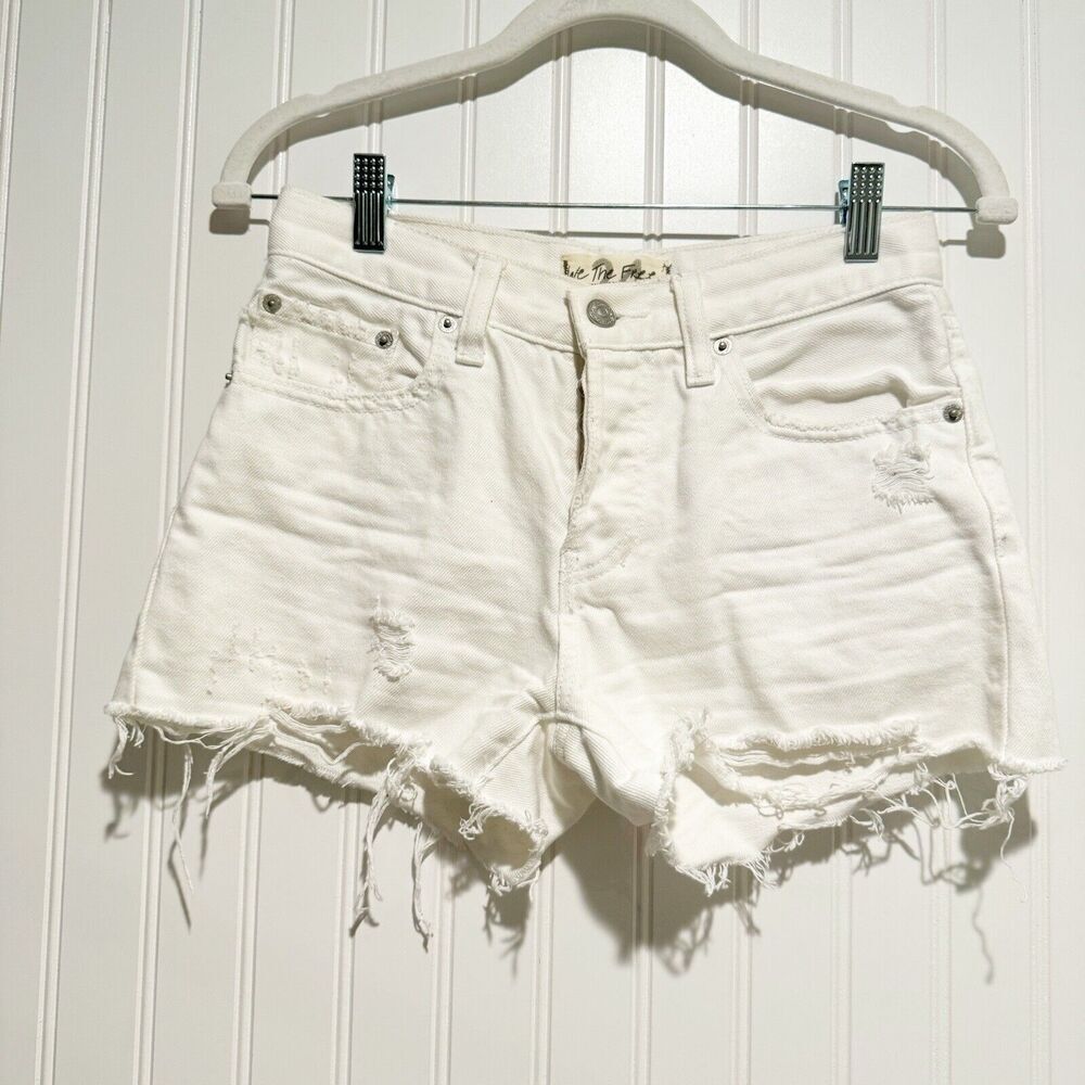 Free People White Denim Cutoff Shorts Button Fly Size 24